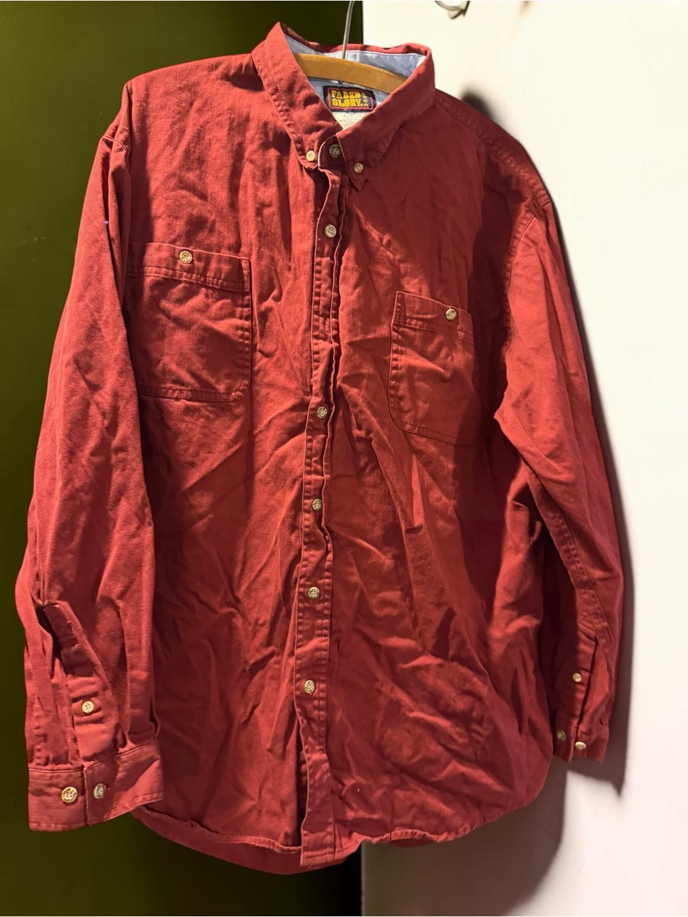 Vintage Faded Glory Heavy Cotton Button Down Shirt Rust Red Men's XL Rare Tag